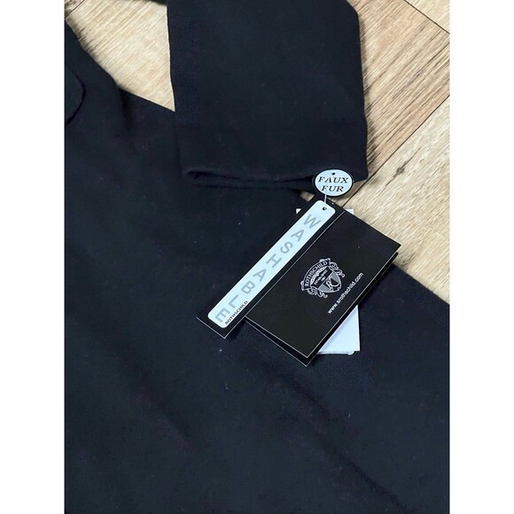 Rothschild Removable Faux Fur Leopard Collar and Ruffle Bottom Coat Black L (14) - Picture 4 of 6